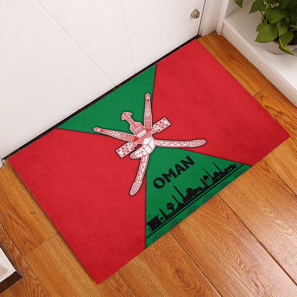 Oman Rubber Doormat with National Flag Colors and Crossed Khanjar Emblem Design