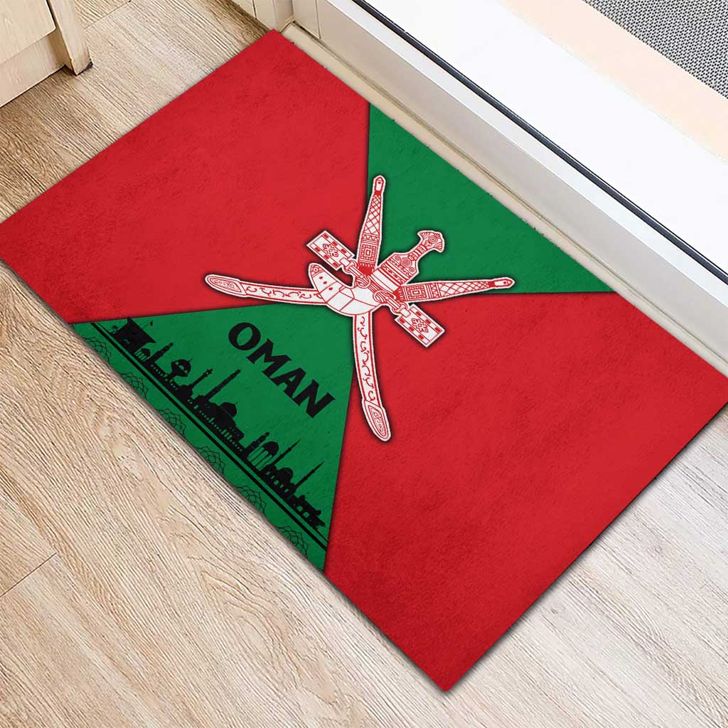 Oman Rubber Doormat with National Flag Colors and Crossed Khanjar Emblem Design