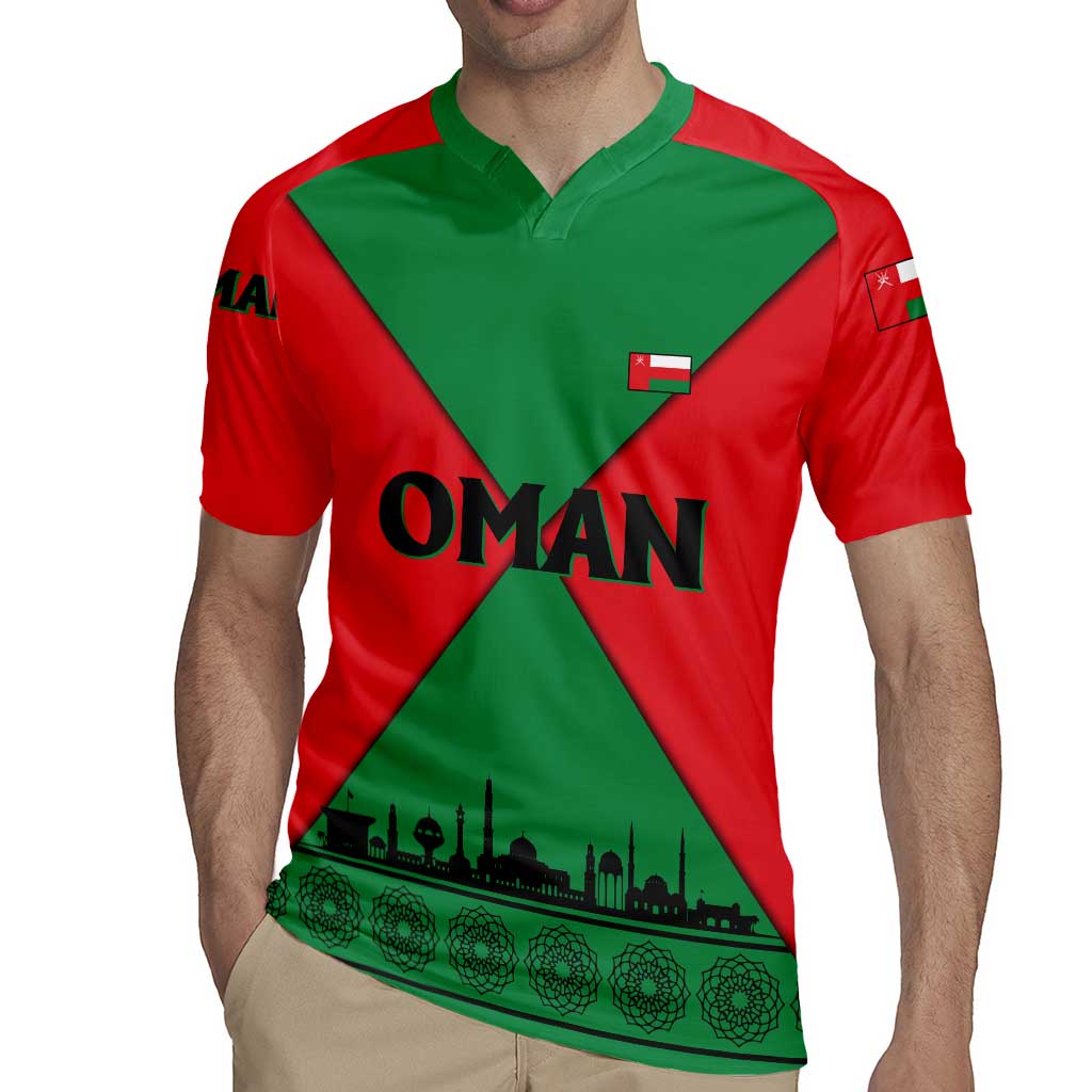 Oman Rugby Jersey with National Flag Colors and Crossed Khanjar Emblem Design