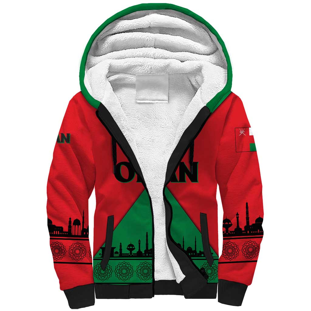 Oman Sherpa Hoodie with National Flag Colors and Crossed Khanjar Emblem Design