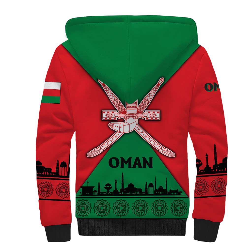 Oman Sherpa Hoodie with National Flag Colors and Crossed Khanjar Emblem Design
