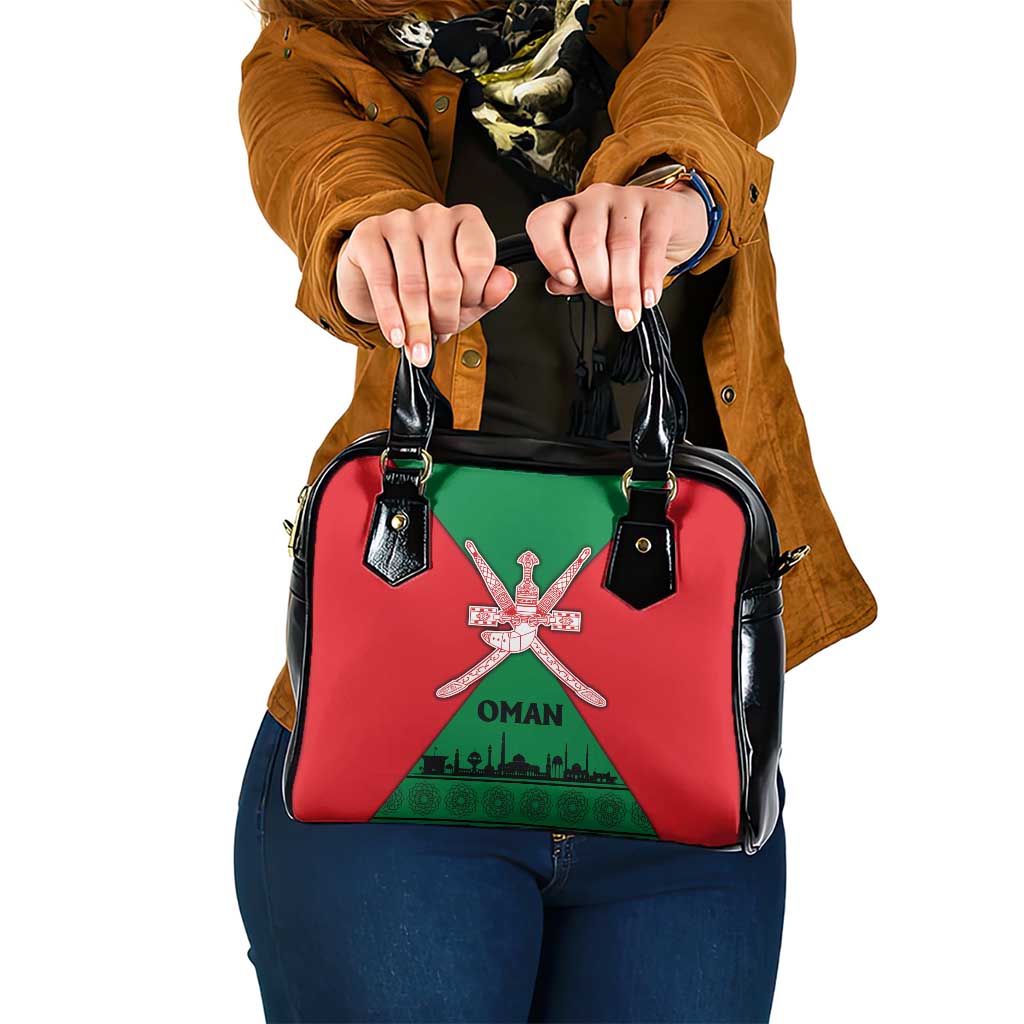 Oman Shoulder Handbag with National Flag Colors and Crossed Khanjar Emblem Design