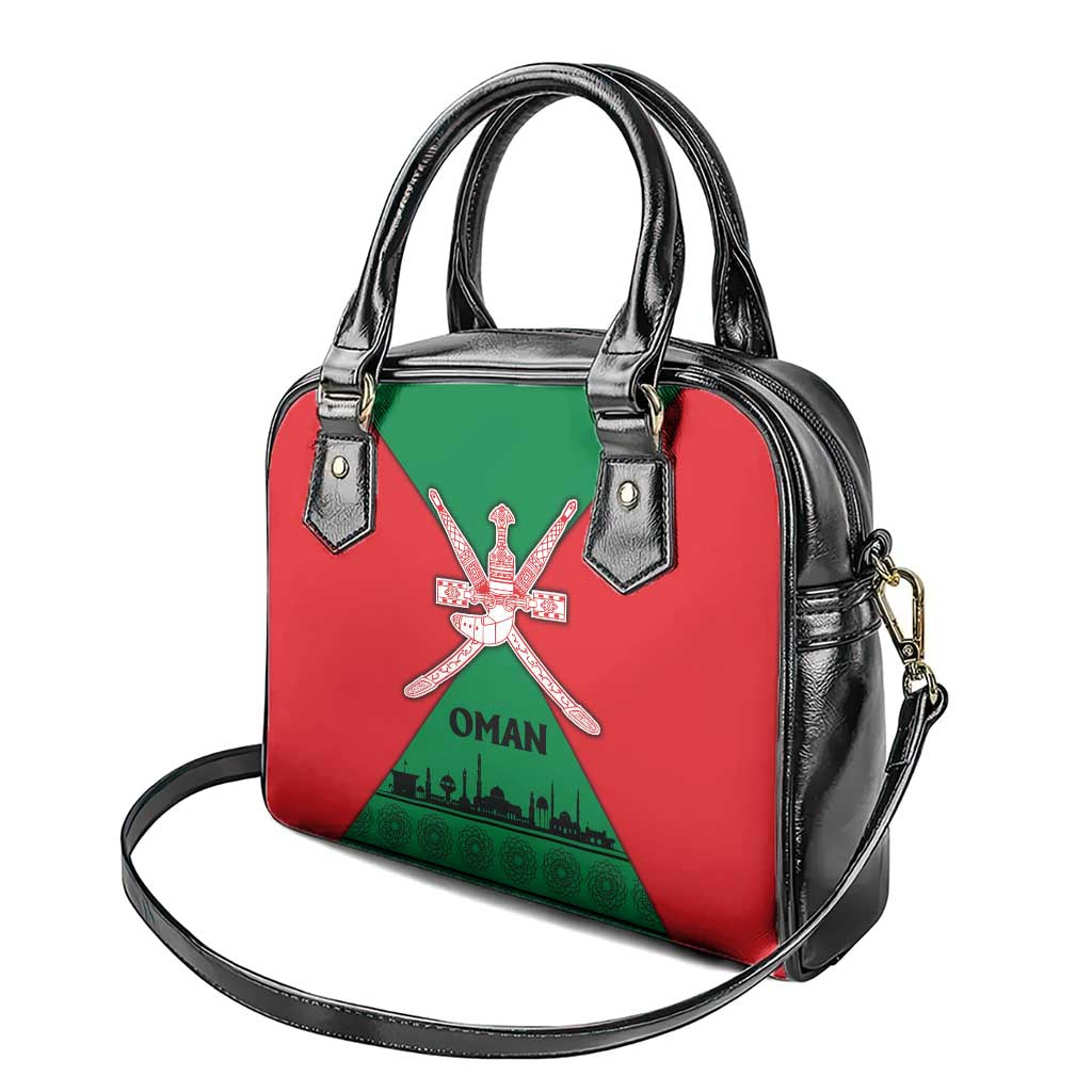 Oman Shoulder Handbag with National Flag Colors and Crossed Khanjar Emblem Design