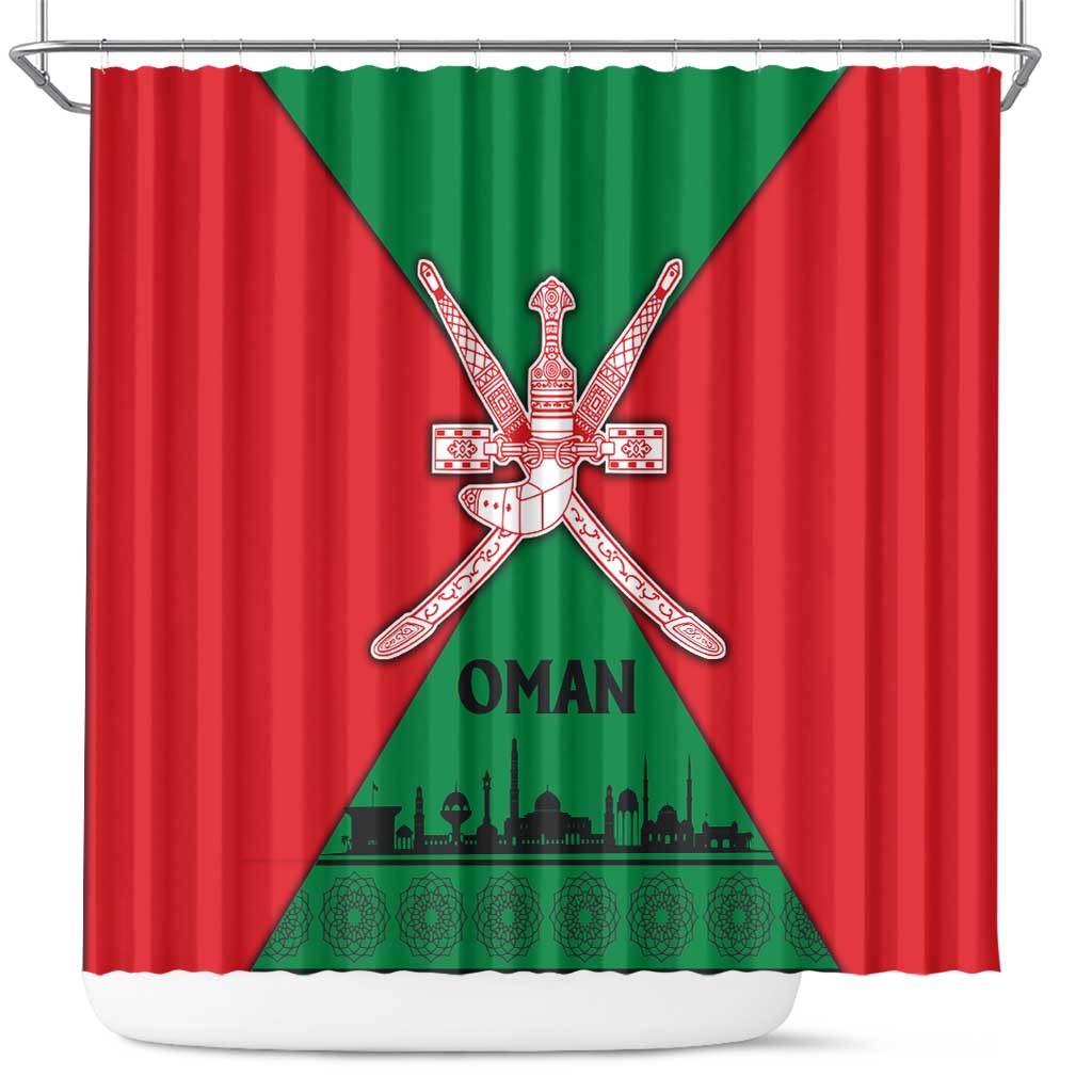 Oman Shower Curtain with National Flag Colors and Crossed Khanjar Emblem Design