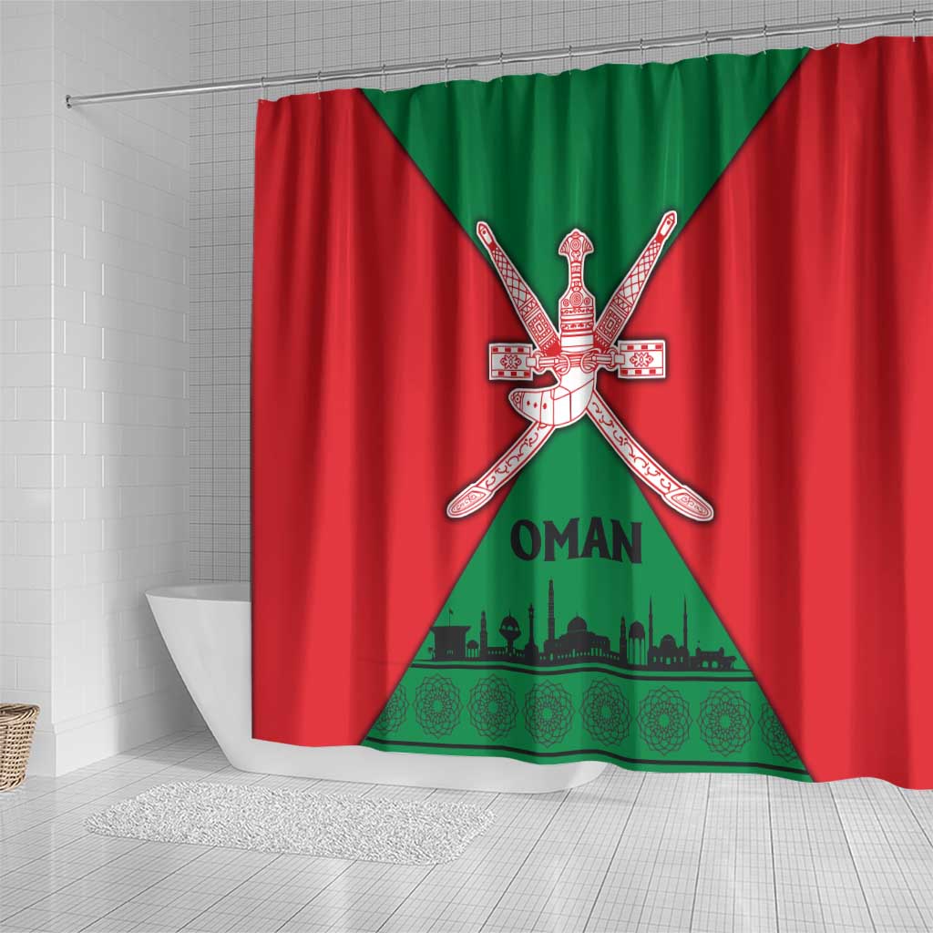 Oman Shower Curtain with National Flag Colors and Crossed Khanjar Emblem Design