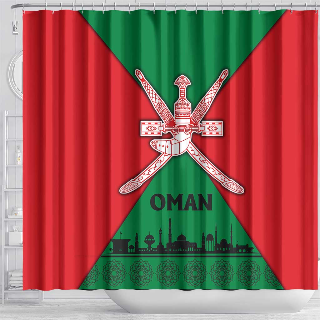 Oman Shower Curtain with National Flag Colors and Crossed Khanjar Emblem Design