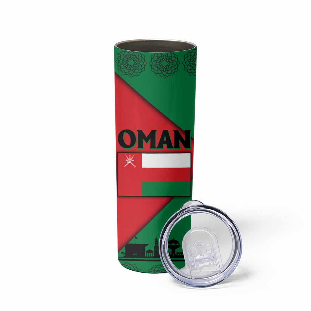 Oman Skinny Tumbler with National Flag Colors and Crossed Khanjar Emblem Design