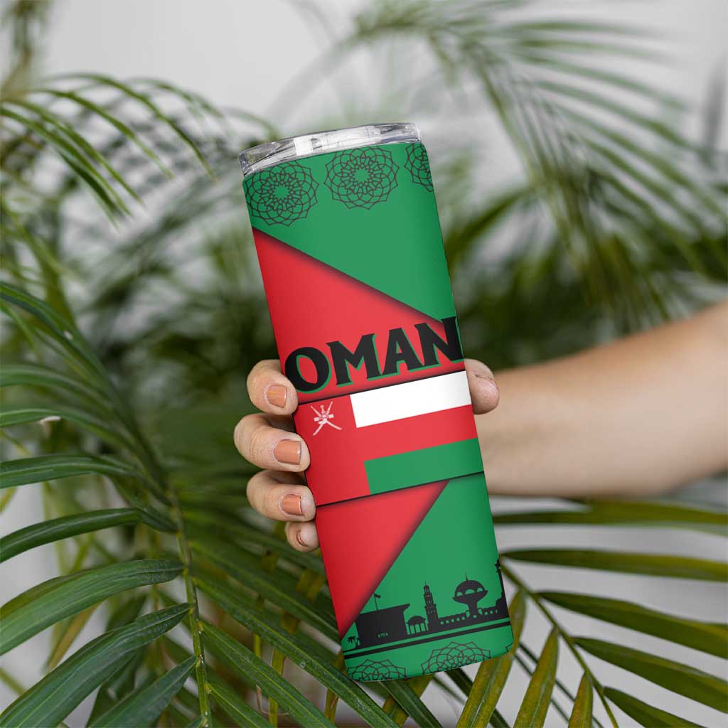 Oman Skinny Tumbler with National Flag Colors and Crossed Khanjar Emblem Design