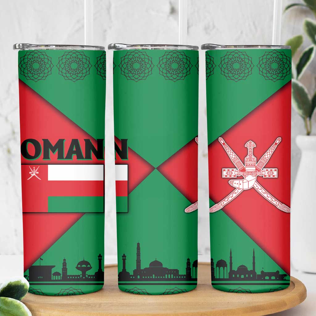 Oman Skinny Tumbler with National Flag Colors and Crossed Khanjar Emblem Design
