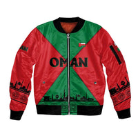 Oman Sleeve Zip Bomber Jacket with National Flag Colors and Crossed Khanjar Emblem Design