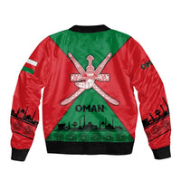 Oman Sleeve Zip Bomber Jacket with National Flag Colors and Crossed Khanjar Emblem Design