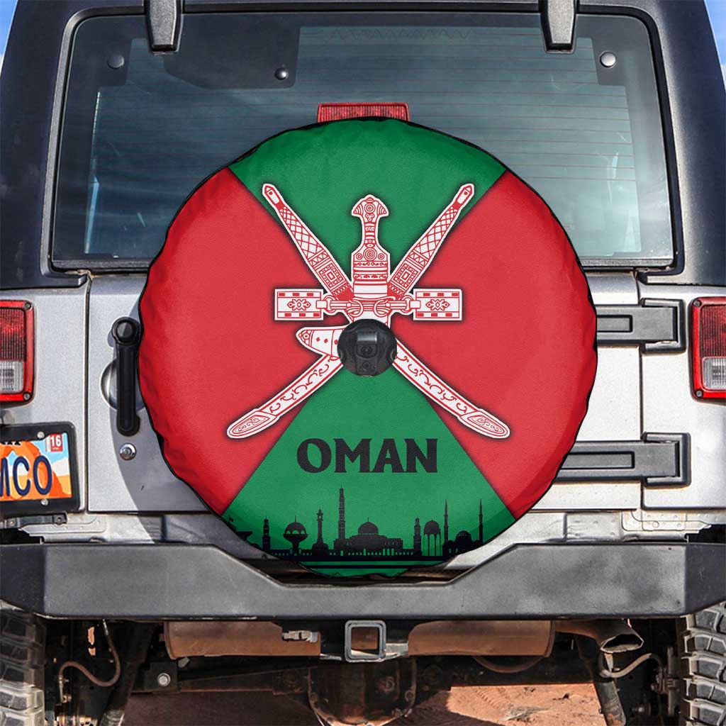Oman Spare Tire Cover with National Flag Colors and Crossed Khanjar Emblem Design