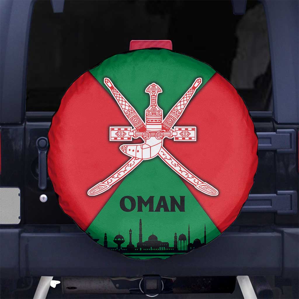 Oman Spare Tire Cover with National Flag Colors and Crossed Khanjar Emblem Design