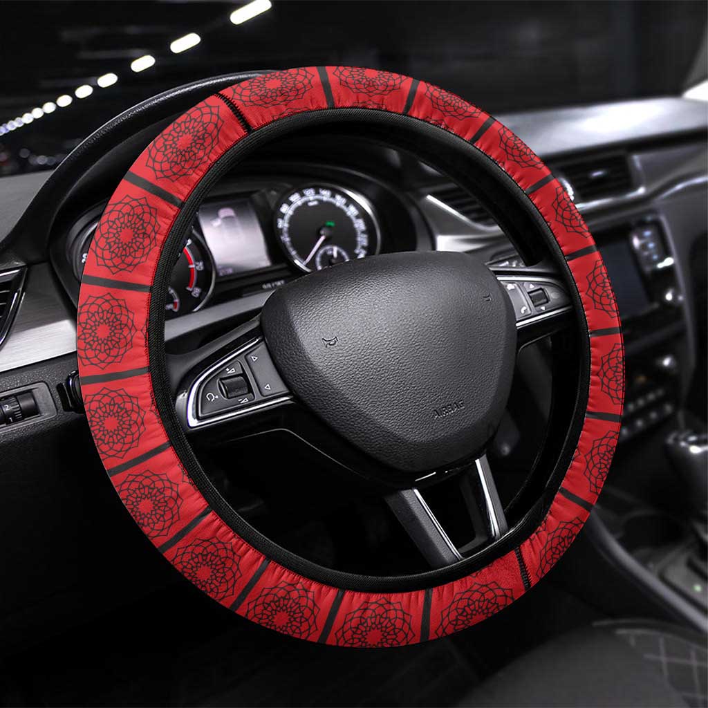 Oman Steering Wheel Cover with National Flag Colors and Crossed Khanjar Emblem Design