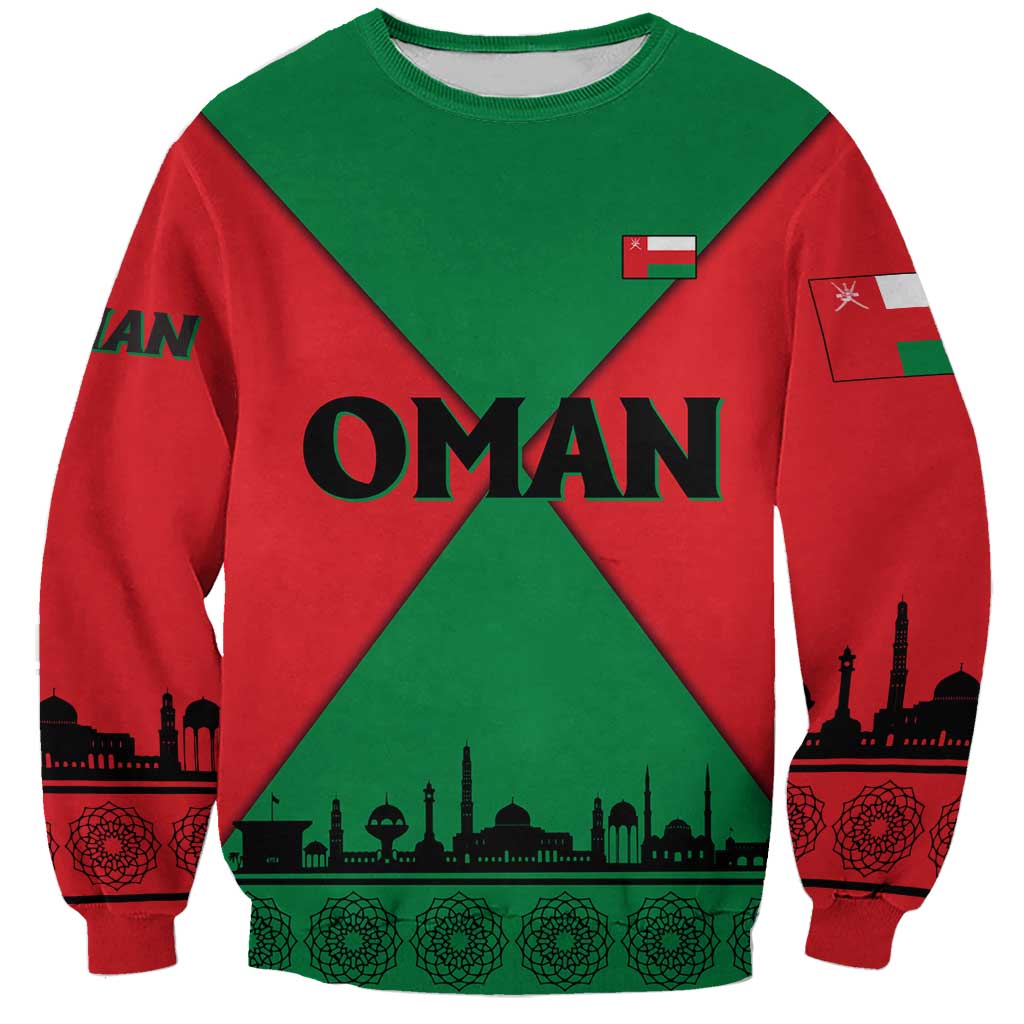 Oman Sweatshirt with National Flag Colors and Crossed Khanjar Emblem Design