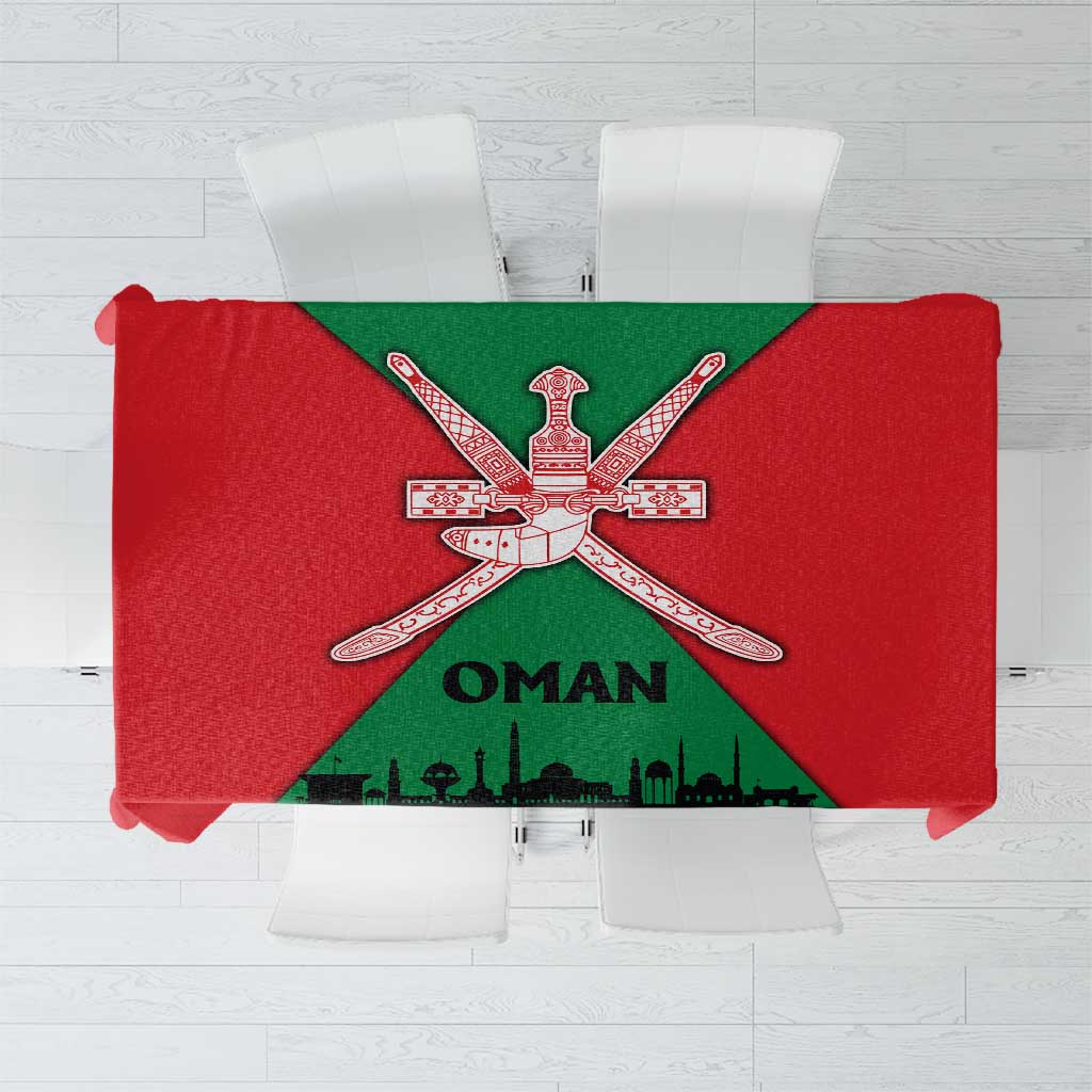 Oman Tablecloth with National Flag Colors and Crossed Khanjar Emblem Design