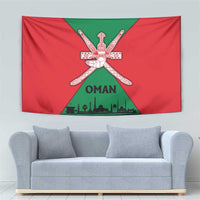 Oman Tapestry with National Flag Colors and Crossed Khanjar Emblem Design
