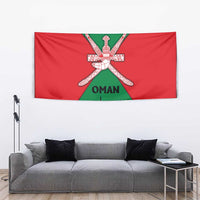 Oman Tapestry with National Flag Colors and Crossed Khanjar Emblem Design
