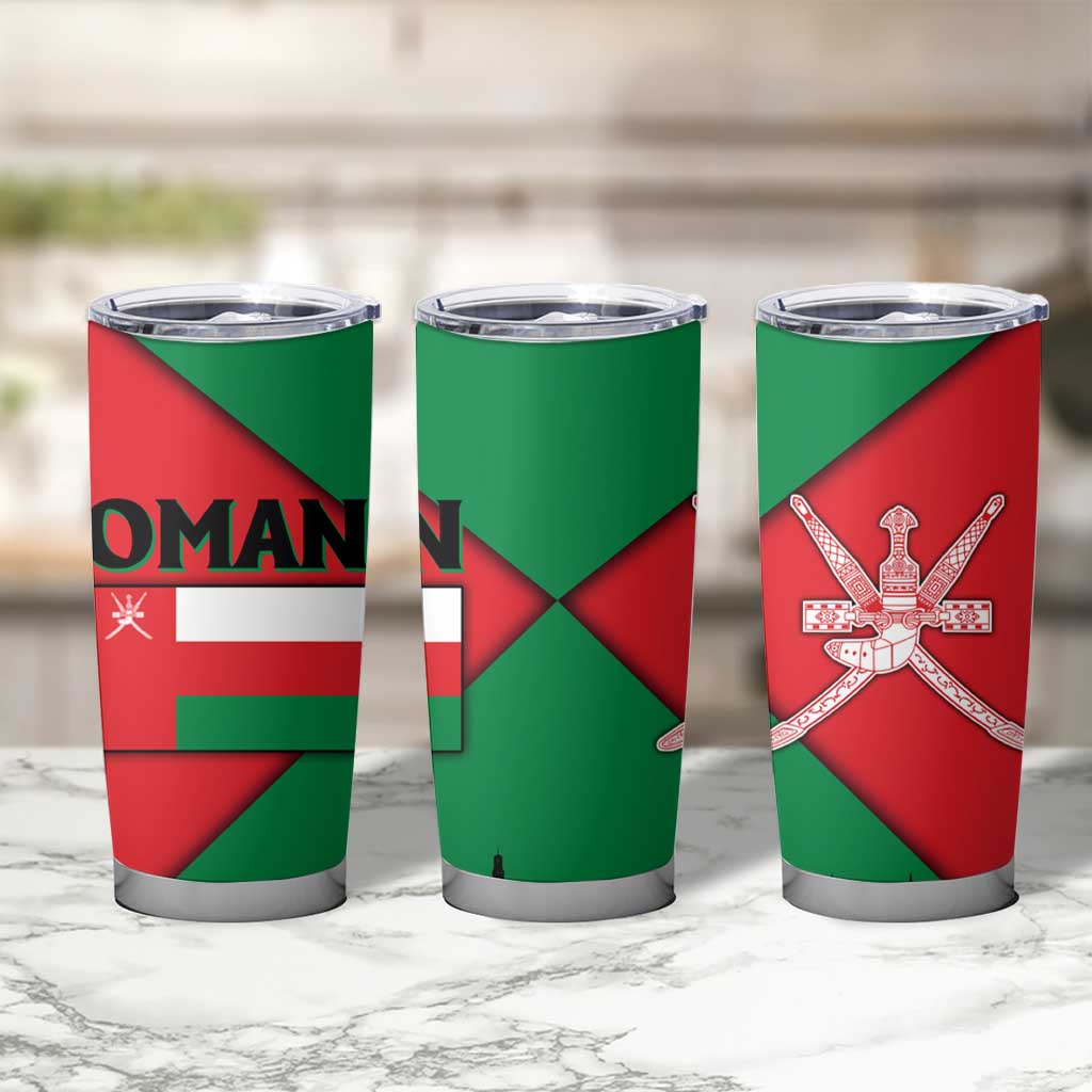 Oman Tumbler Cup with National Flag Colors and Crossed Khanjar Emblem Design