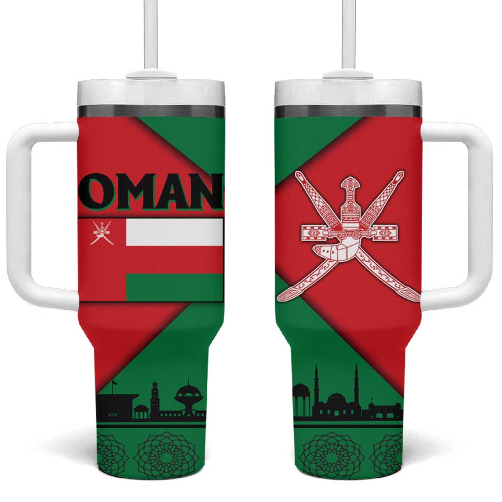 Oman Tumbler With Handle with National Flag Colors and Crossed Khanjar Emblem Design