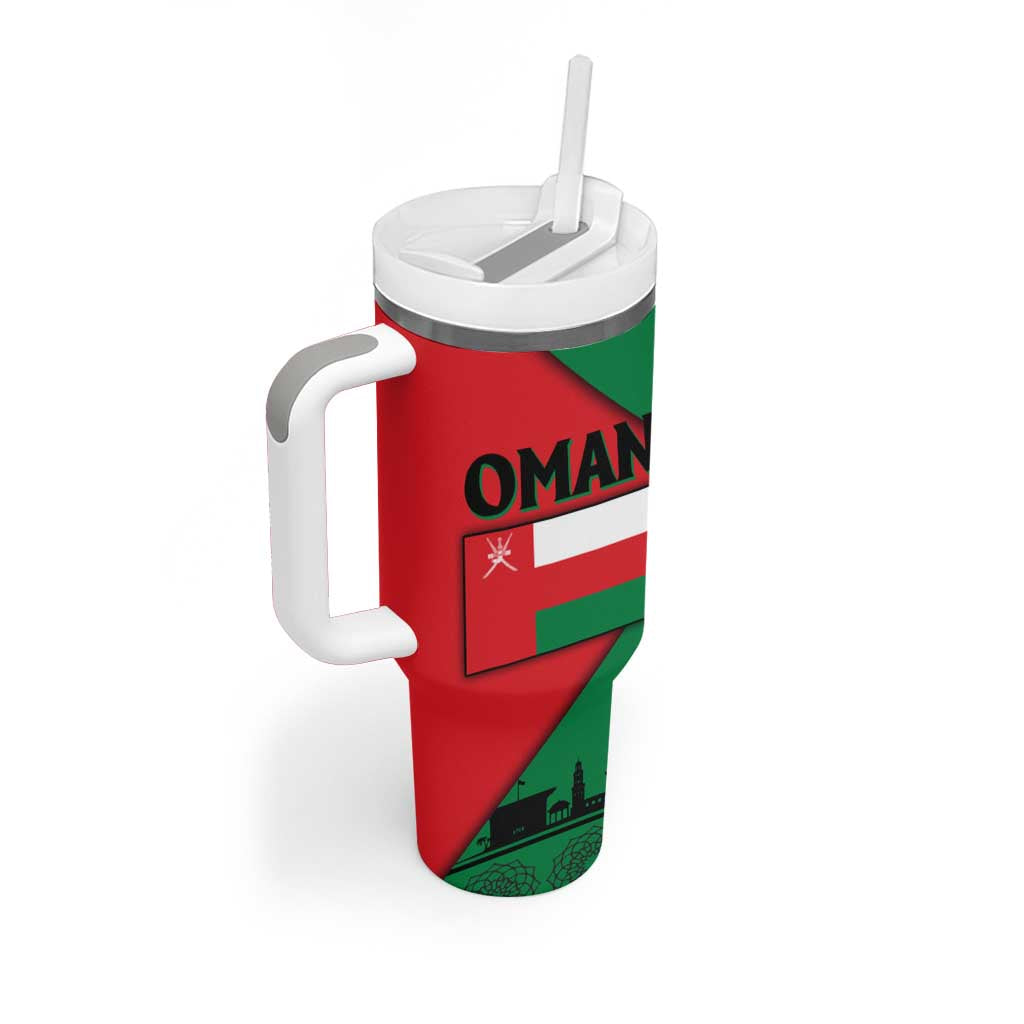 Oman Tumbler With Handle with National Flag Colors and Crossed Khanjar Emblem Design