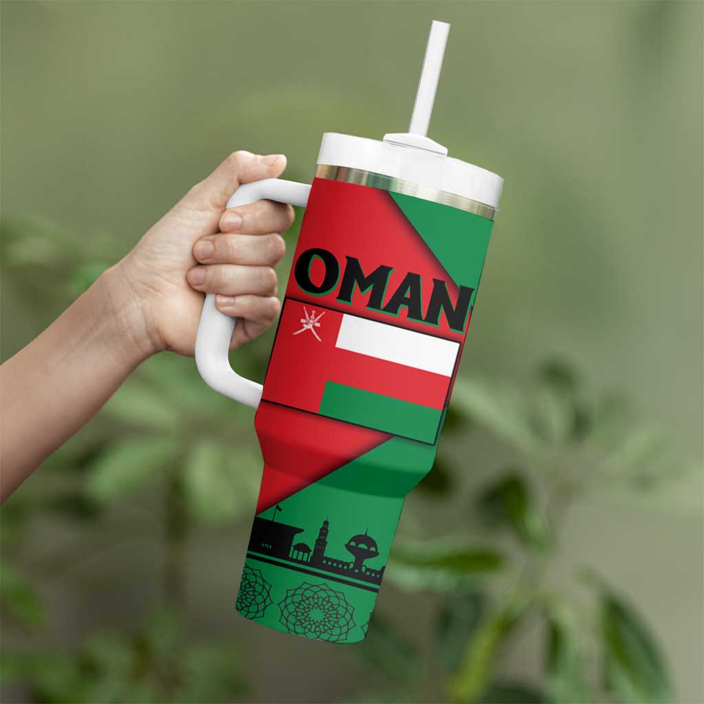 Oman Tumbler With Handle with National Flag Colors and Crossed Khanjar Emblem Design