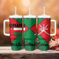 Oman Tumbler With Handle with National Flag Colors and Crossed Khanjar Emblem Design