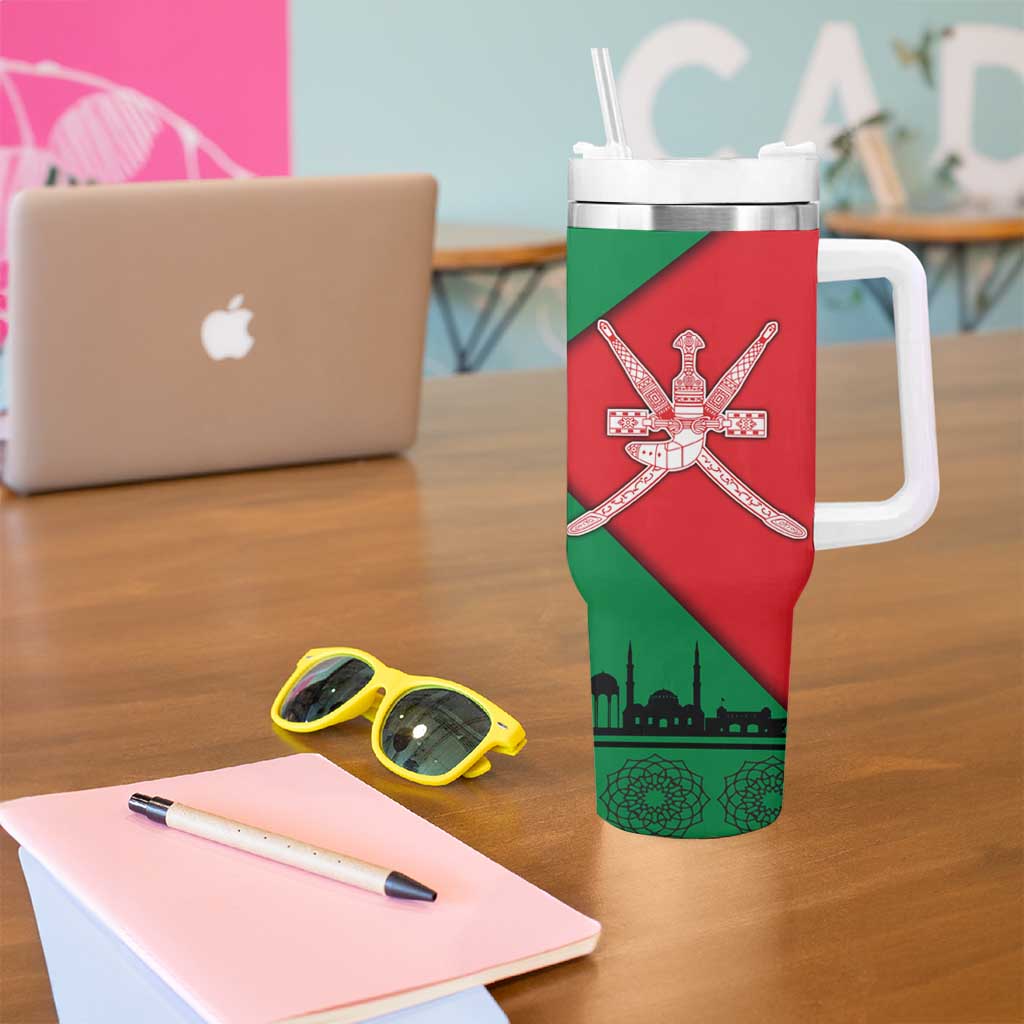 Oman Tumbler With Handle with National Flag Colors and Crossed Khanjar Emblem Design
