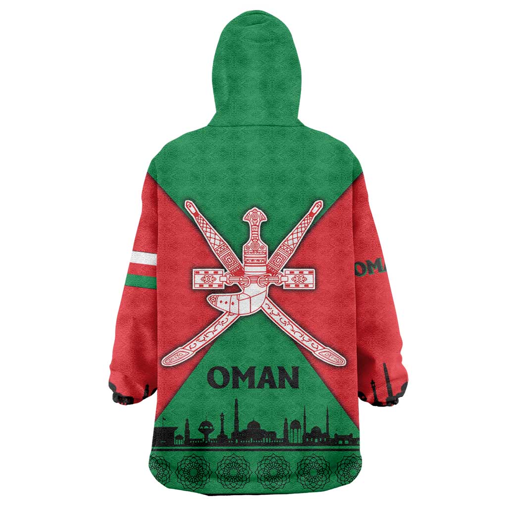 Oman Wearable Blanket Hoodie with National Flag Colors and Crossed Khanjar Emblem Design