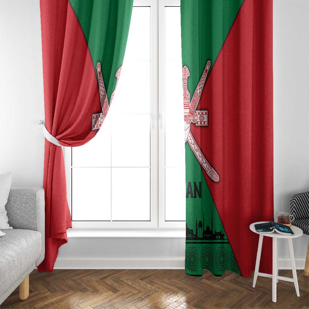 Oman Window Curtain with National Flag Colors and Crossed Khanjar Emblem Design