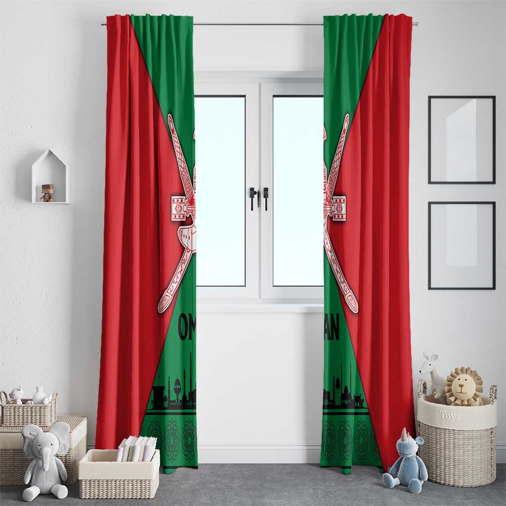 Oman Window Curtain with National Flag Colors and Crossed Khanjar Emblem Design