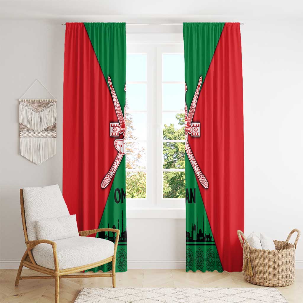 Oman Window Curtain with National Flag Colors and Crossed Khanjar Emblem Design