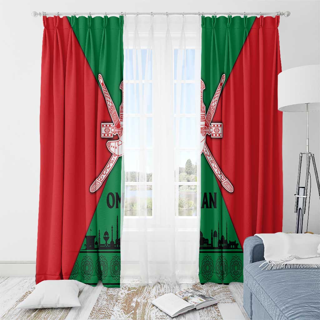 Oman Window Curtain with National Flag Colors and Crossed Khanjar Emblem Design