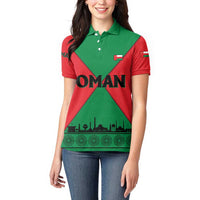 Oman Women Polo Shirt with National Flag Colors and Crossed Khanjar Emblem Design