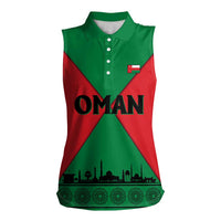 Oman Women Sleeveless Polo Shirt with National Flag Colors and Crossed Khanjar Emblem Design