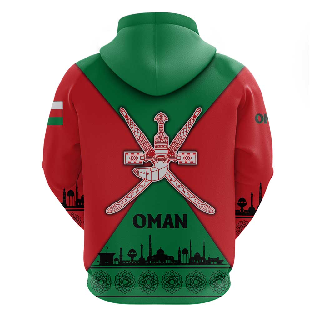 Oman Zip Hoodie with National Flag Colors and Crossed Khanjar Emblem Design
