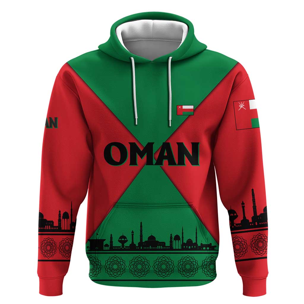 Oman Zip Hoodie with National Flag Colors and Crossed Khanjar Emblem Design