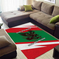 Oman Area Rug with National Flag Colors and Falcon Soaring Graphic Design