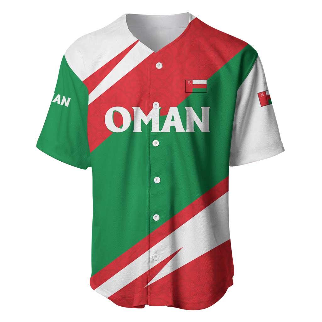 Oman Baseball Jersey with National Flag Colors and Falcon Soaring Graphic Design
