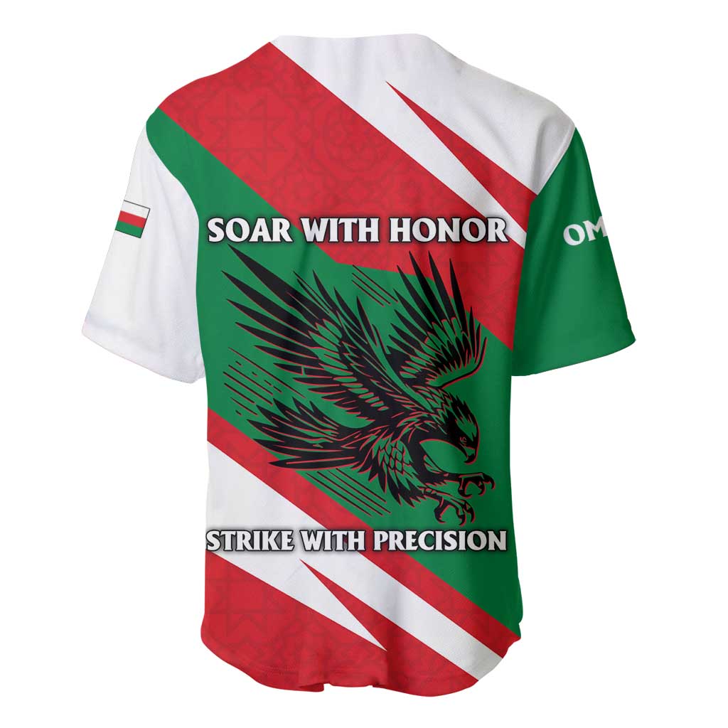Oman Baseball Jersey with National Flag Colors and Falcon Soaring Graphic Design