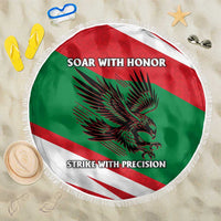 Oman Beach Blanket with National Flag Colors and Falcon Soaring Graphic Design