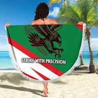 Oman Beach Blanket with National Flag Colors and Falcon Soaring Graphic Design
