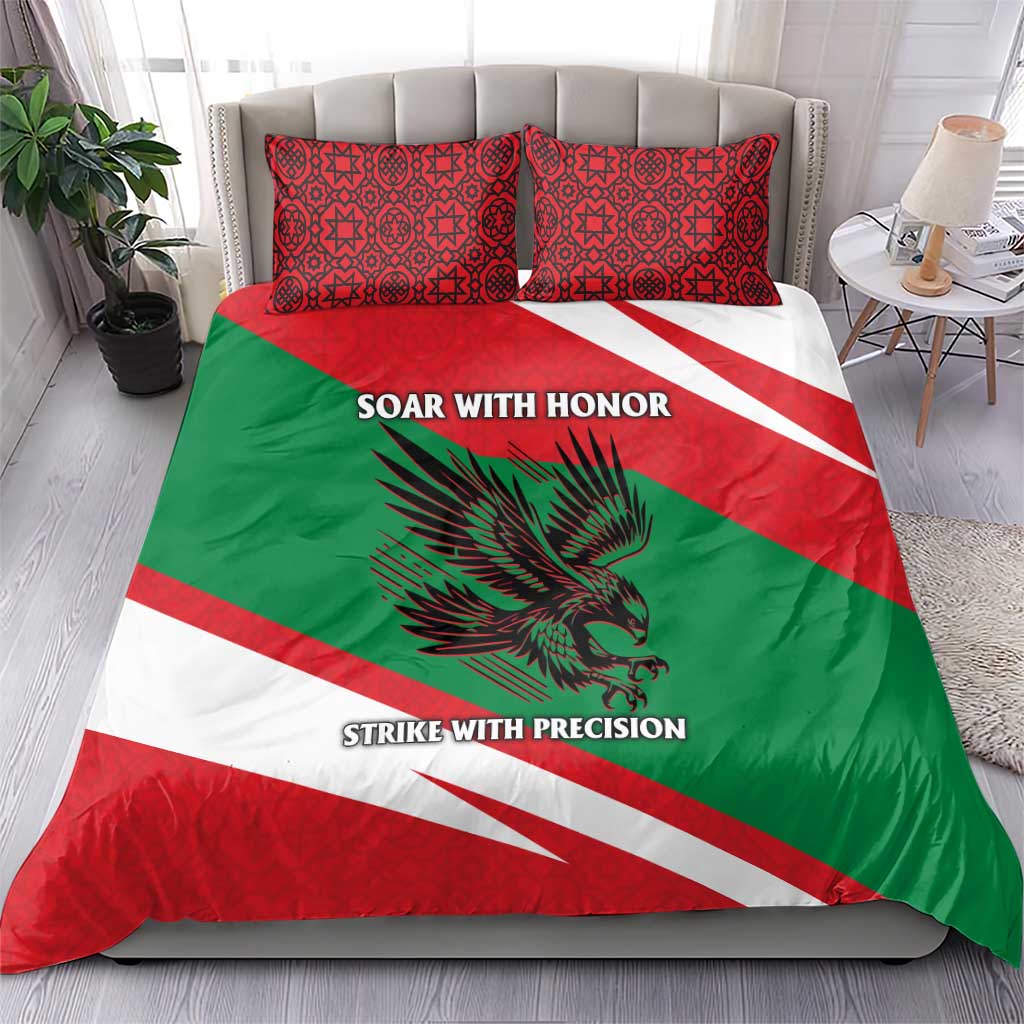 Oman Bedding Set with National Flag Colors and Falcon Soaring Graphic Design