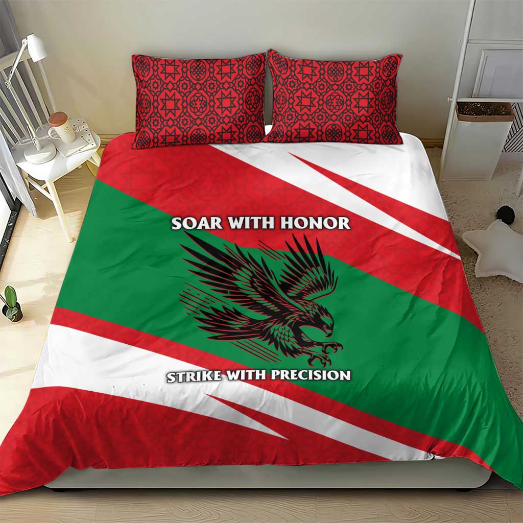 Oman Bedding Set with National Flag Colors and Falcon Soaring Graphic Design