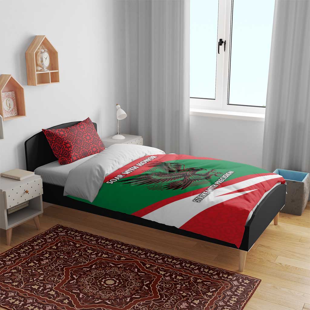 Oman Bedding Set with National Flag Colors and Falcon Soaring Graphic Design