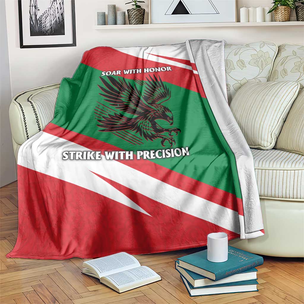 Oman Blanket with National Flag Colors and Falcon Soaring Graphic Design