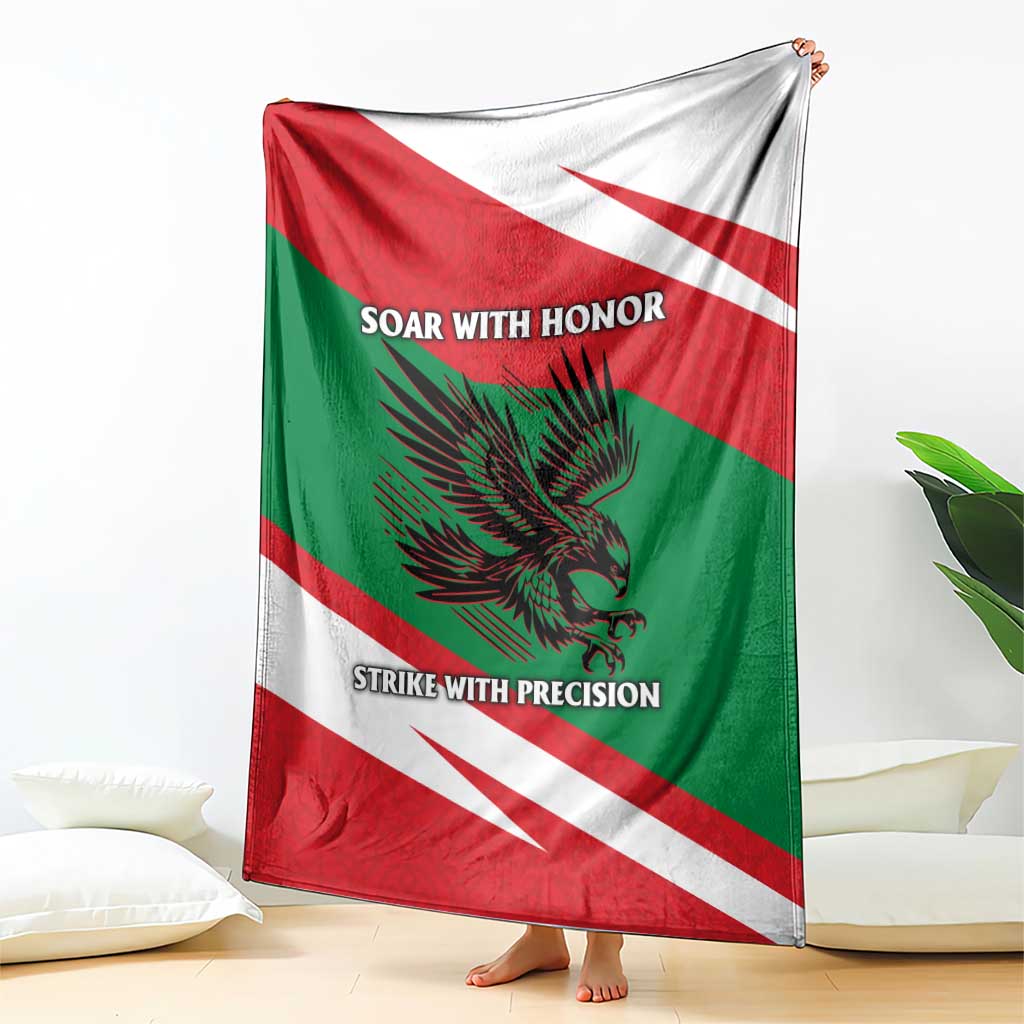 Oman Blanket with National Flag Colors and Falcon Soaring Graphic Design