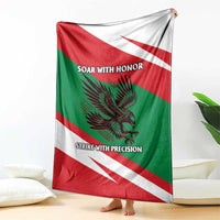 Oman Blanket with National Flag Colors and Falcon Soaring Graphic Design