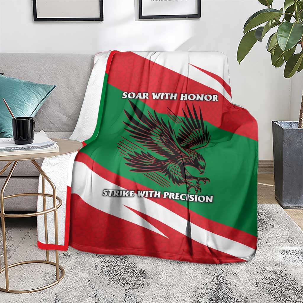 Oman Blanket with National Flag Colors and Falcon Soaring Graphic Design