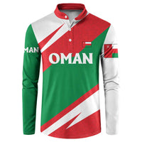 Oman Button Sweatshirt with National Flag Colors and Falcon Soaring Graphic Design